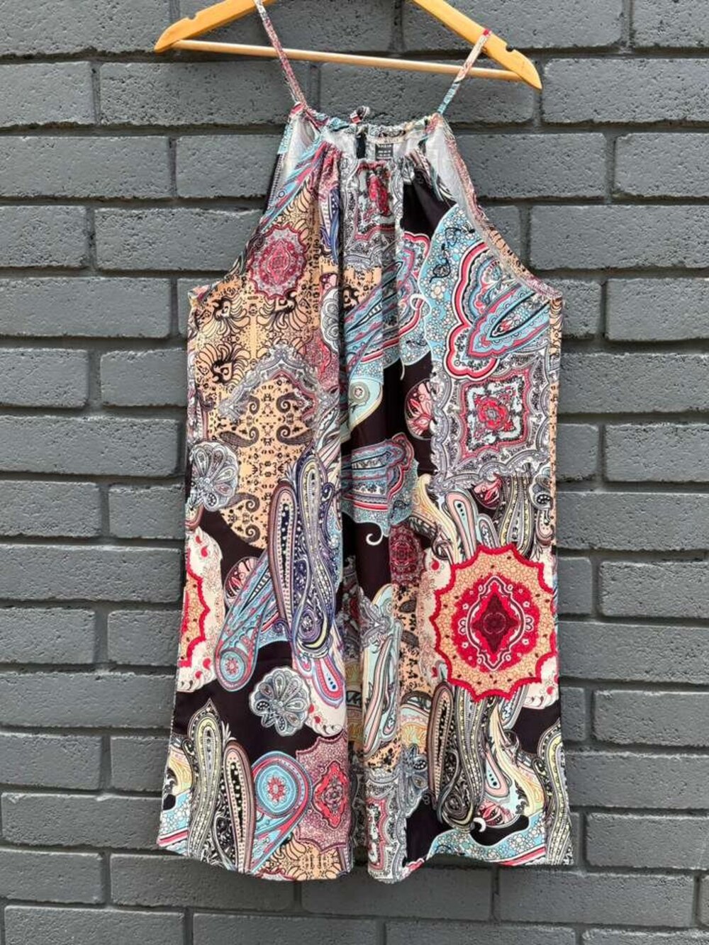 Women Paisley Artsy Floral Strappy Shift dress Midi Sundress Tropical Boho Sz XL